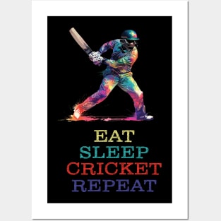 Eat Sleep Cricket Repeat - Holographic Style Posters and Art